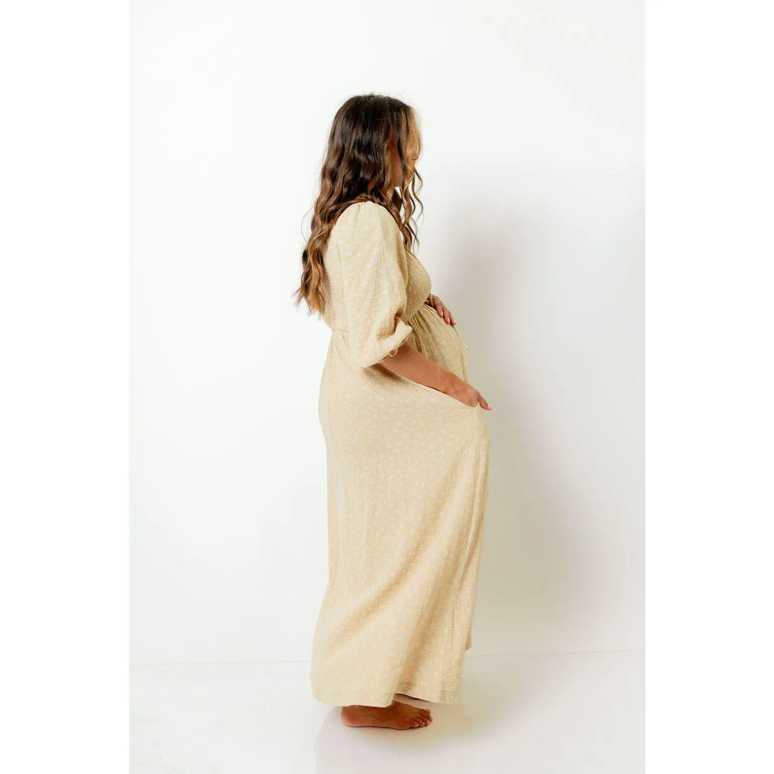 Cecilia 100% Cotton Smocked Maxi Dress in Muted Gold Foliage - Bump  Friendly - TikTok Shop