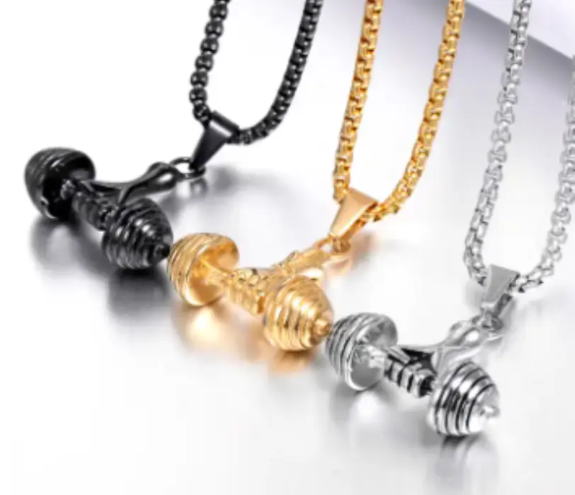 Plated Barbell Gym Weightlifting Exercise Hand Dumbbell Pendant Necklace