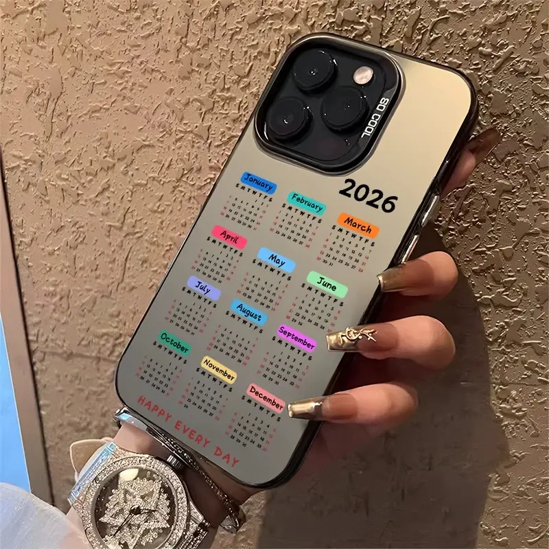 Black, energetic 2026 calendar pattern phone case, soft TPU protective case, compatible with iPhone 17/16/15/14/13/12/11/X/XS/XSMAX/XR/7P/8P/16E. A perfect holiday gift for friends, family, and yourself., Cover, Accessories, Casing, Fits Iphone summerwins