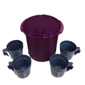 Bucket Jar (5L) & Blue Cups 4 (350ML 12oz) Set Tableware - Includes 4 Cups and 1 Jar Drinkware Camping Kitchenware