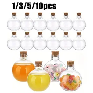 Transparent Plastic Ball-Shaped Potion Bottle with Cork, Sand Art Container, Party Drink Bottle, DIY Craft Bottle, Essential Oil Bottle