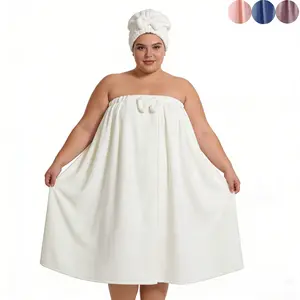 Wearable Bath Towel and Cap Set, Coral Fleece Bathrobe for Adults with Extra Large Bath Towel, Absorbent Thickened Towels and Dry Hair Towel, Essential Bathroom Items