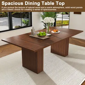 78 Inch Farmhouse Dining Table for 6, Rectangular Kitchen Table with Hidden Storage Base, MDF Wood Veneer Modern Rustic Center for Dining Room, Living Room, Walnut longer table