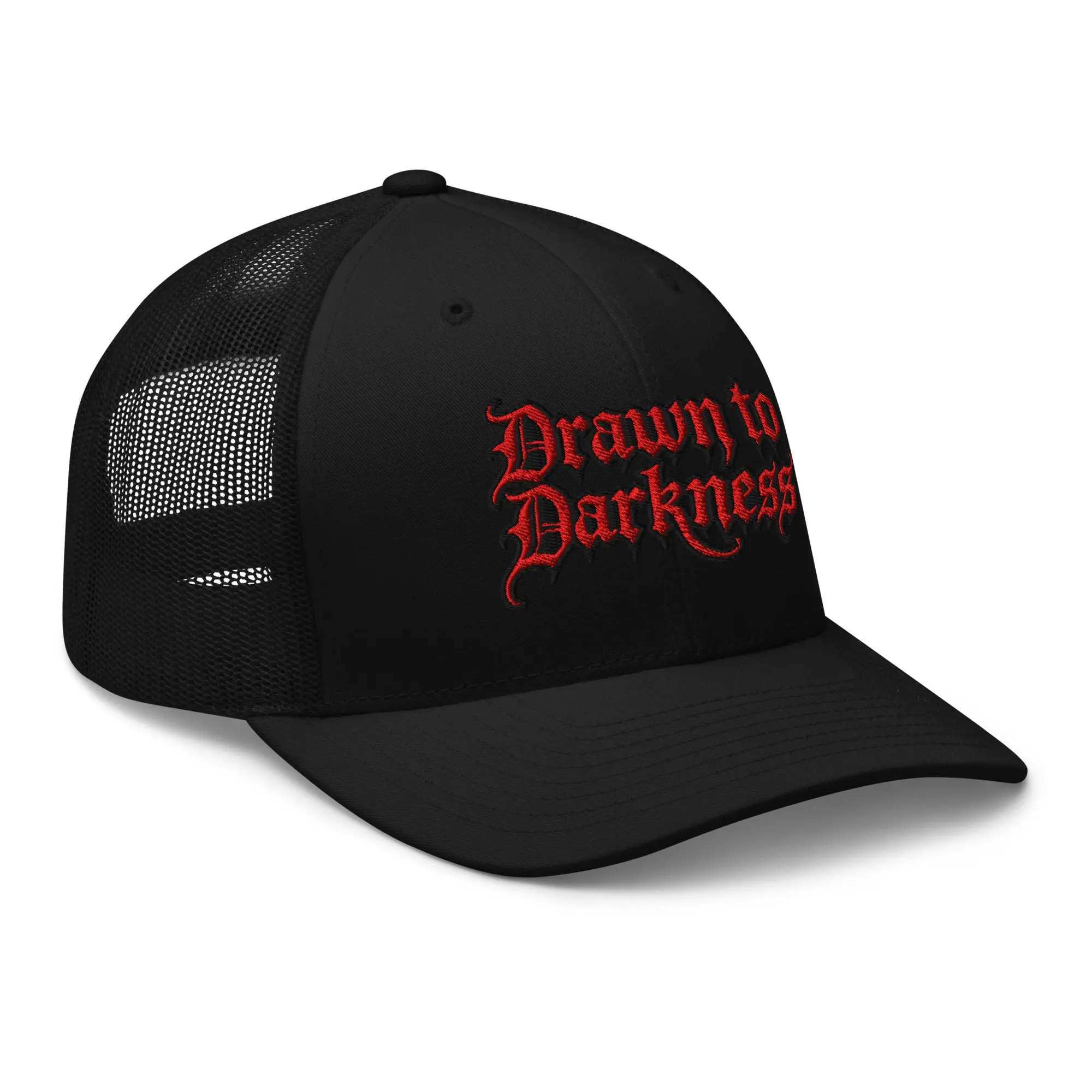 Drawn to Darkness Horror Trucker Cap – Gothic Alternative Snapback Hat, Adjustable Mesh Back Embroidered Cap