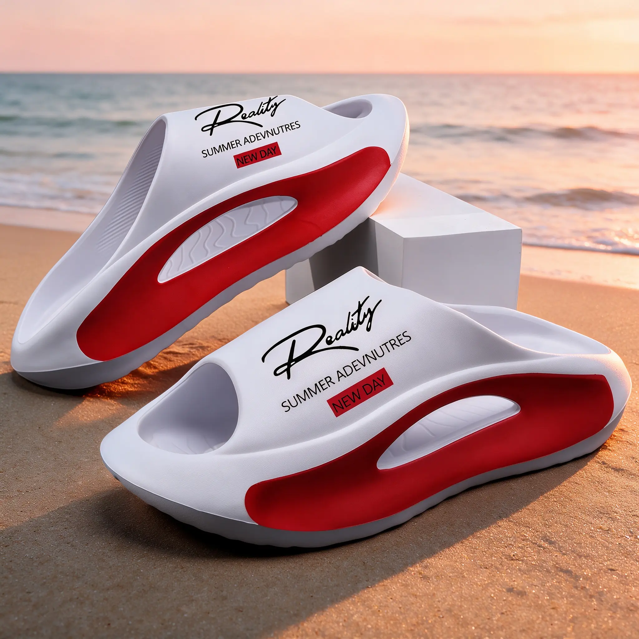 Men's Thick-Sole Non-Slip EVA Cloud Slide Sandals - Walking Shoes with Colorblock Letter Print, Hollow EVA Stays Light and Airy, Flexible, Outdoor, Plantar Fascia Ease for Summer Beach Use