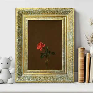 Wall-Mounted Art Decor, Classic Relief Design, Vintage Gold & Frame, Realistic Still Life Painting, Home Office Kitchen Decoration