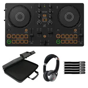 AlphaTheta DDJ-FLX2 Compact 2-Channel DJ Controller with Case & Headphones Package