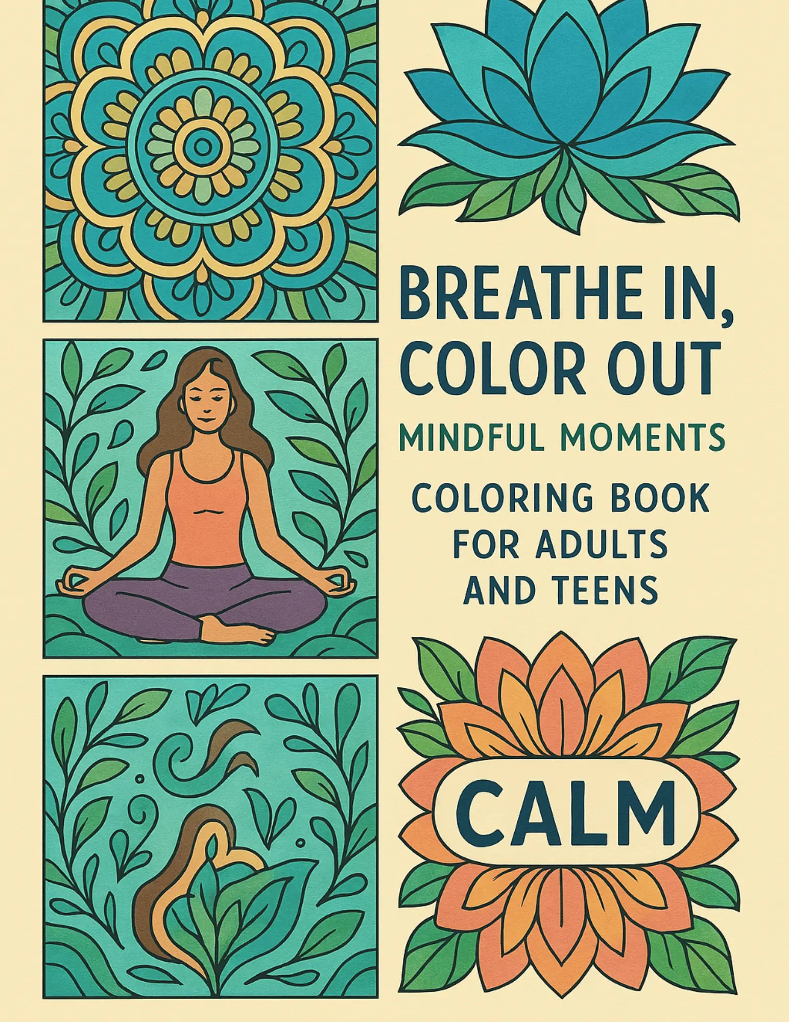 Breathe In, Color Out Mindful Moments Coloring Sheets For Adults and Teens