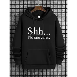 Men’s cool graphic print hoodie — “Shh, no one cares” pullover hooded sweatshirt with a kangaroo pocket; casual streetwear for winter and fall, ideal as gifts