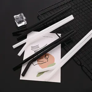 8pcs Black Glass Straws, Reusable Crystal Drinking Straws Glass Colorful, Shatter Resistant with 2 Cleaning Brush