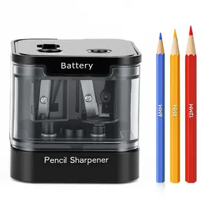 Dual Hole Electric Pencil Sharpener, 5-Second Efficient Sharpening, Battery Powered, Push Start Auto Stop, Safe Portable, for 6-12mm Pencils