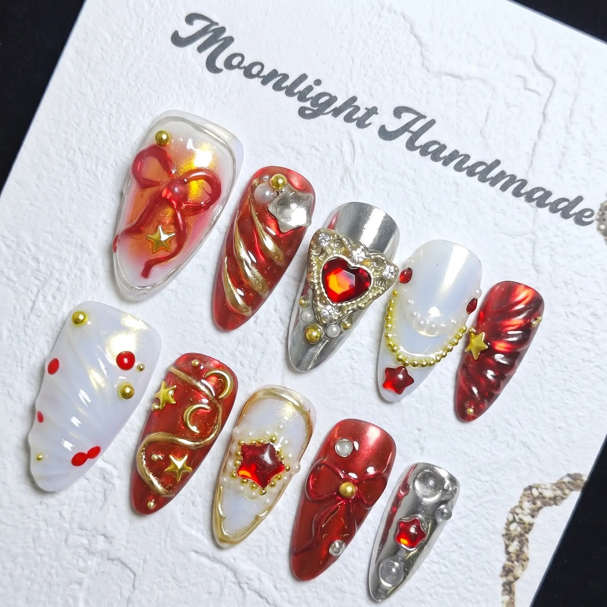 Couture Drop Collection Handmade Acrylic Press-On Nails - 10PCS Reusable Salon-Grade, Floral 3D Flower Rhinestone, Nails Inspo Decorated Luxury Manicure