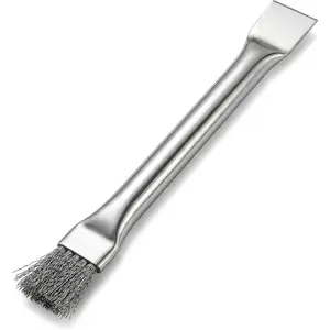 Pellet Stove Cleaning Brush with Scraper - Heavy Duty Wire Bristles for Ash & Soot Removal - Long Handle Fireplace Maintenance Tool for Wood & Gas Stoves, Burners and Chimneys