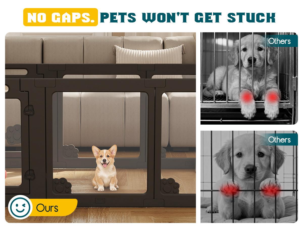 AMERLIFE Acrylic Clear Dog Playpen Indoor, Modular Puppy Cat Small Pet Play Pen with Doors, Transparent Fence for Little Dogs, Cats, Rabbits, Easy Assemble and Disassemble, (24" H, 10/14/17 pcs)