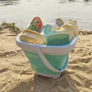 Kids Beach Toy Set, Sand Digging Shovel, Portable Folding Bucket, Outdoor Play Tool, Soft Silicone Handheld Retractable Bucket