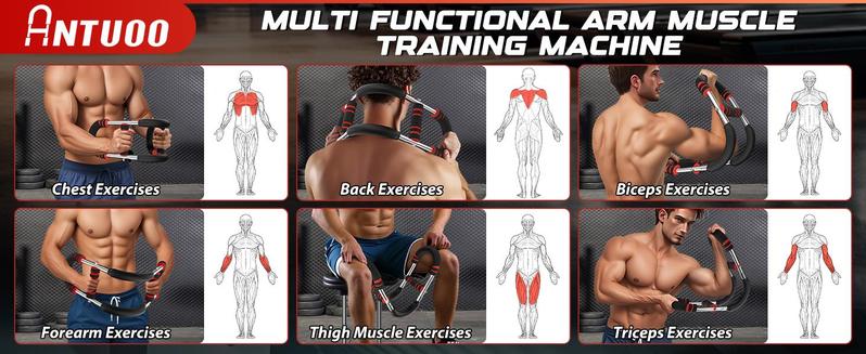 Arm Trainer & Chest Workout Equipment for Men – Portable Spring Resistance, 3-Level Adjustable (60-100LBS), Home Gym Muscle & Strength Trainer, Perfect Gift