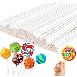 100 count, 6-inch (approx. 15 cm), 3.5 mm white lollipop sticks/treat sticks with suction cups; suitable for chocolate, cookies, donuts; ideal for packaging, wedding parties, and cupcake toppers supplies.