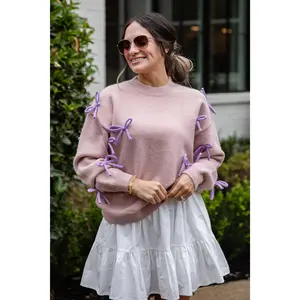 FINAL SALE - Bow Accent Mauve Knit Sweater