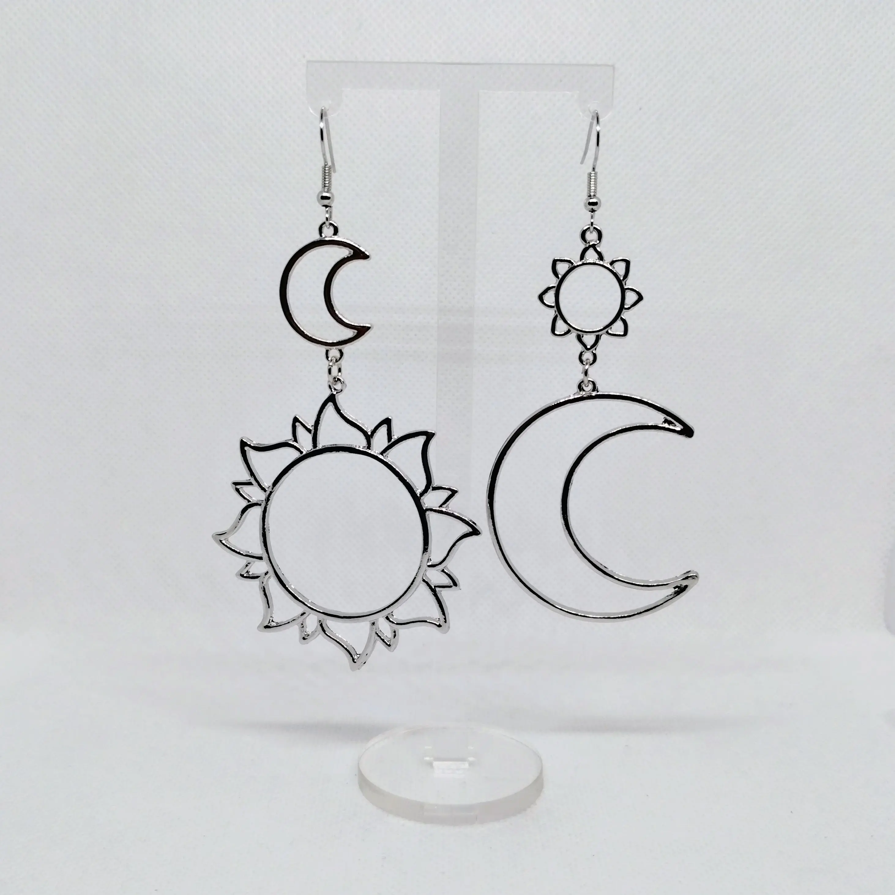 #296 Various Colors Asymmetrical Sun & Moon Earrings, Casual, Astronomy, Alloy