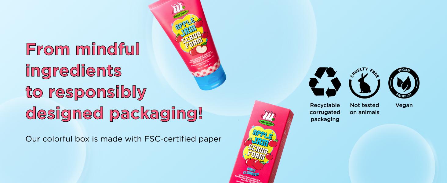 CHASIN' RABBITS Apple Jam Scrub Foam 4.05 Fl Oz, Exfoliating & Hydrating Cleanser with Triple Scrub Particles, pH-Balanced, Apple-Infused Face Wash for Smooth & Radiant Skin, Korean Skincare