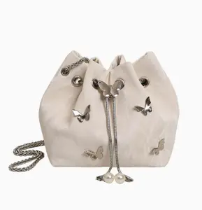 Valentine's Day Gift Women's Elegant Floral Bow Pattern 25 Autumn/Winter Handbag Large Capacity Daily Shoulder Bag Casual Fashion Multi-functional High Quality Tote Bag with Butterfly Design and Chain Strap