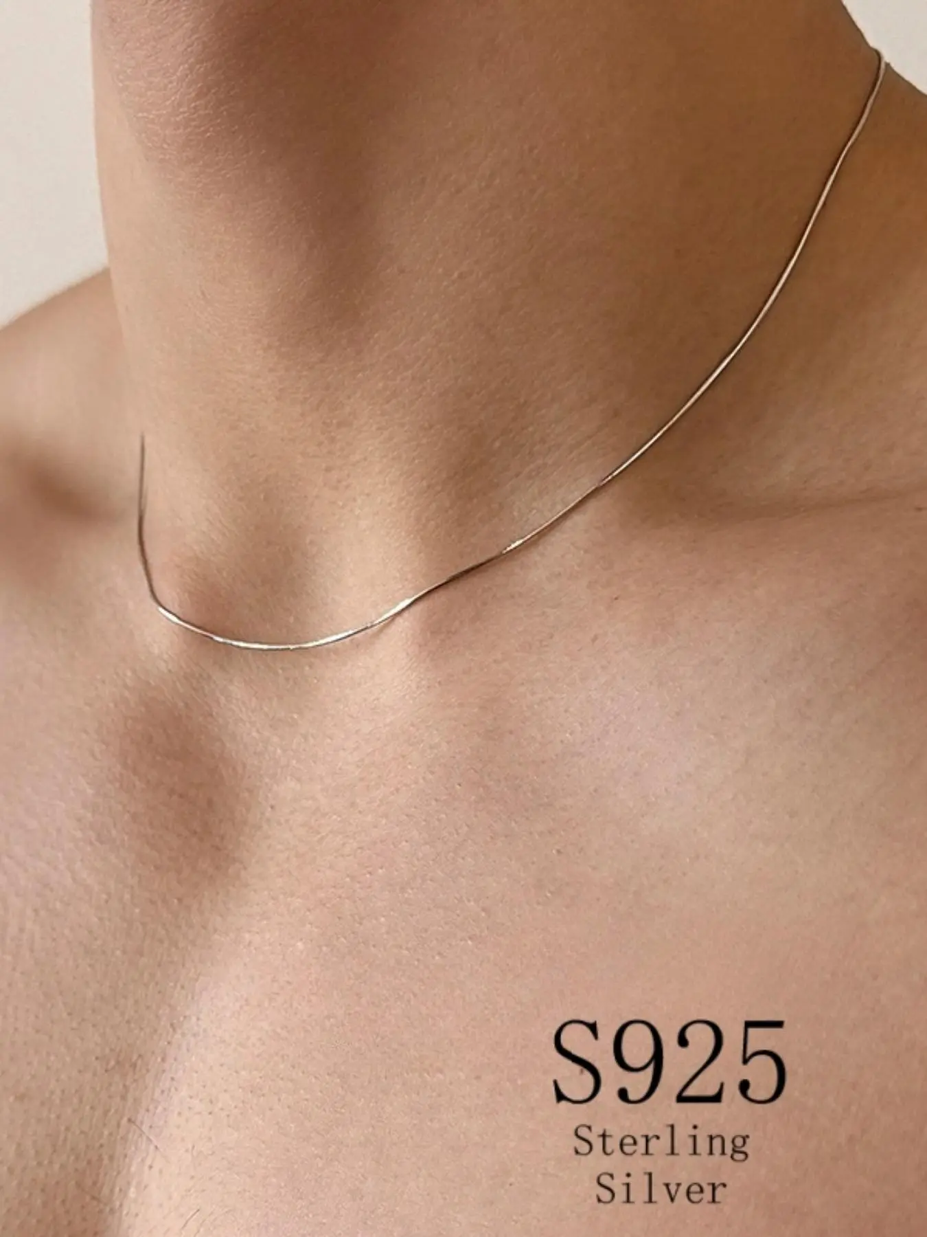 925 Sterling Silver Simple Line Necklace Chain for Men, Fashion Jewelry for Party, Daily Clothing Decor, Trendy All-match & Exquisite Jewelry for Birthday Gift, Minimalist Necklaces