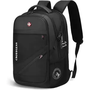 CROSSGEAR 17.3 inch Laptop Backpack for Men Women with Anti-Theft Lock, 30L Backpack for Travel with USB Charging Port, Water-Resistant Business Computer Backpack for Men Work College,Black