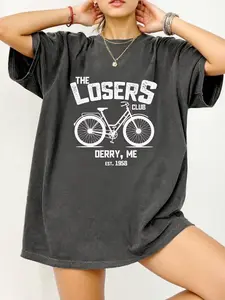 The Losers Club Casual Fitted Graphic Prints T Shirt, Stephen Kings, IT, Pennywise Clown, Vintage Bike, Pennywise, Clown, Retro, Vintage Shirts, Scary Movies, Clowns Tee