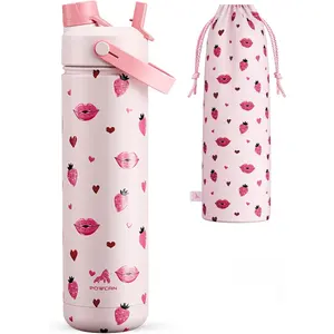 POWCAN 26 oz Insulated Water Bottle with 2-in-1 Straw and Spout Lid, Keep Cold 24H, Leak-Proof, Fits in Car Cup Holder, Stainless Steel Water Bottle for Sports, Travel, Gift and School (Kiss Me Berry)