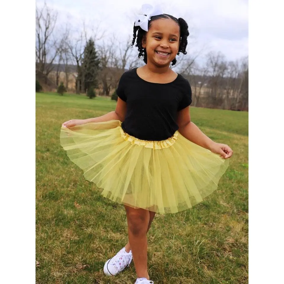 Gold Tutu Skirt for Girls – 3-Layer Tulle Ballet, Dance, and Dress-Up Costume Skirt
