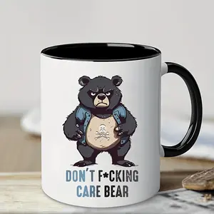 11oz/15oz Don't F*cking Care Bear Accent Black Ceramic Mug, Cold Hot Drinkware, Ideal Gift For Any Occasions
