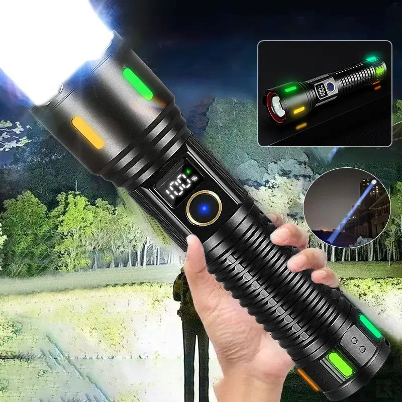 Super Bright Rechargeable Flashlight, 5 Modes 5000mAh Large Battery Long Battery Life Flashlight, High Lumens Flashlight for Outdoor Camping, Hiking, Adjustable Tactical Flashlight
