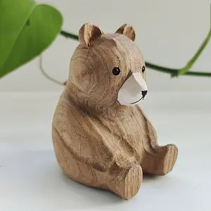 Handmade Wooden Bear Statue, Modern Miniature Figurine for Home & Desktop Decor, Perfect Christmas Halloween Valentine Graduation Gift