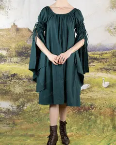 Dark Green Linen Bell Sleeve Chemise