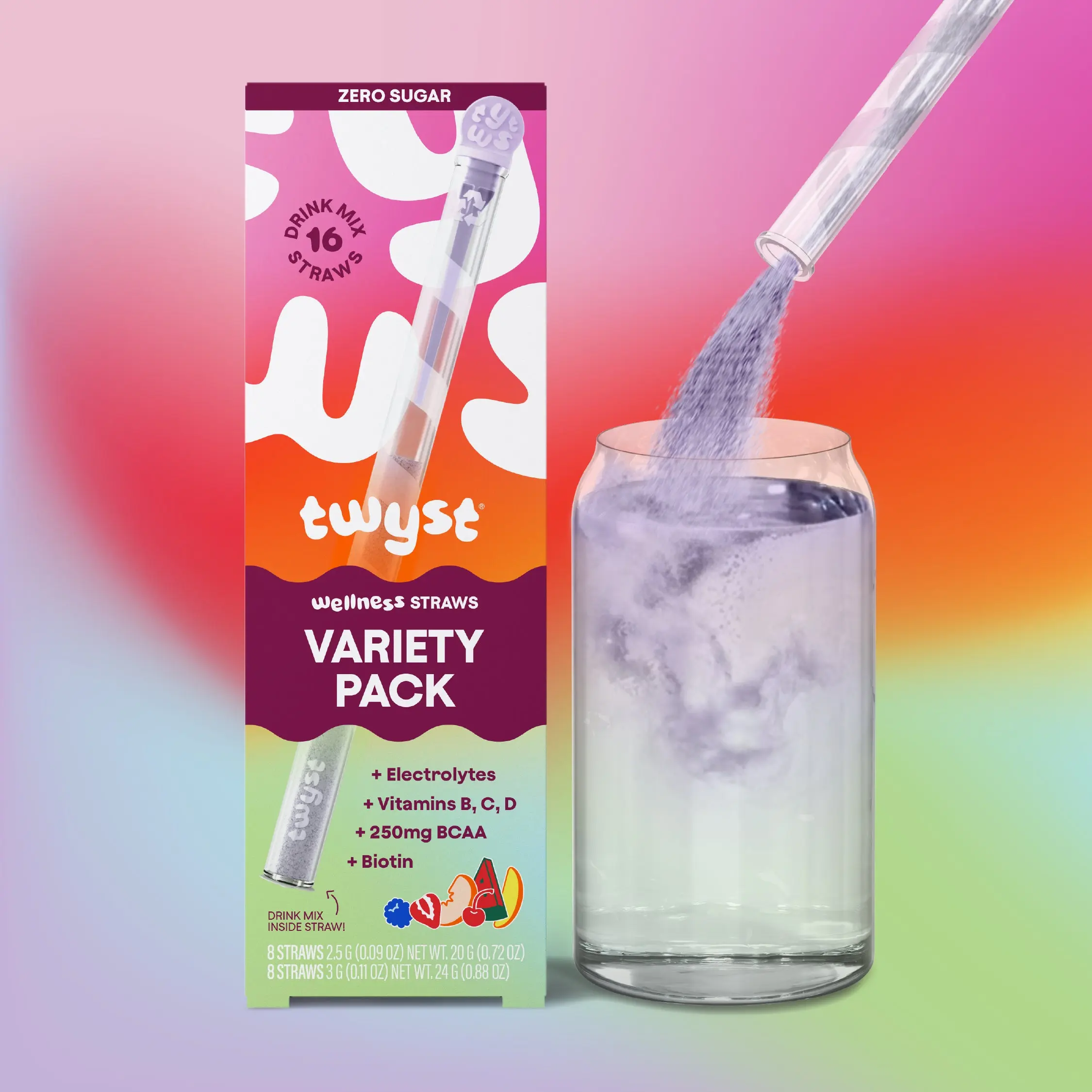 Twyst Wellness Variety Pack Electrolyte Hydration Straws, Flavored Drink Mix with Electrolytes, Vitamins & BCAAs