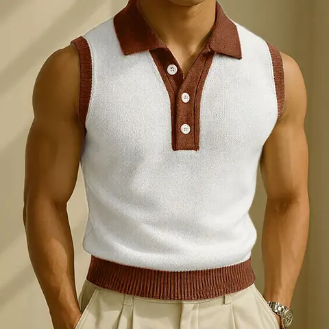 INCERUN Men's College Style Vest with Color Block Design, Tropical Trendy Casual Top for Everyday Fashion, Stylish Sleeveless Shirt, Breathable Sleeveless Vest