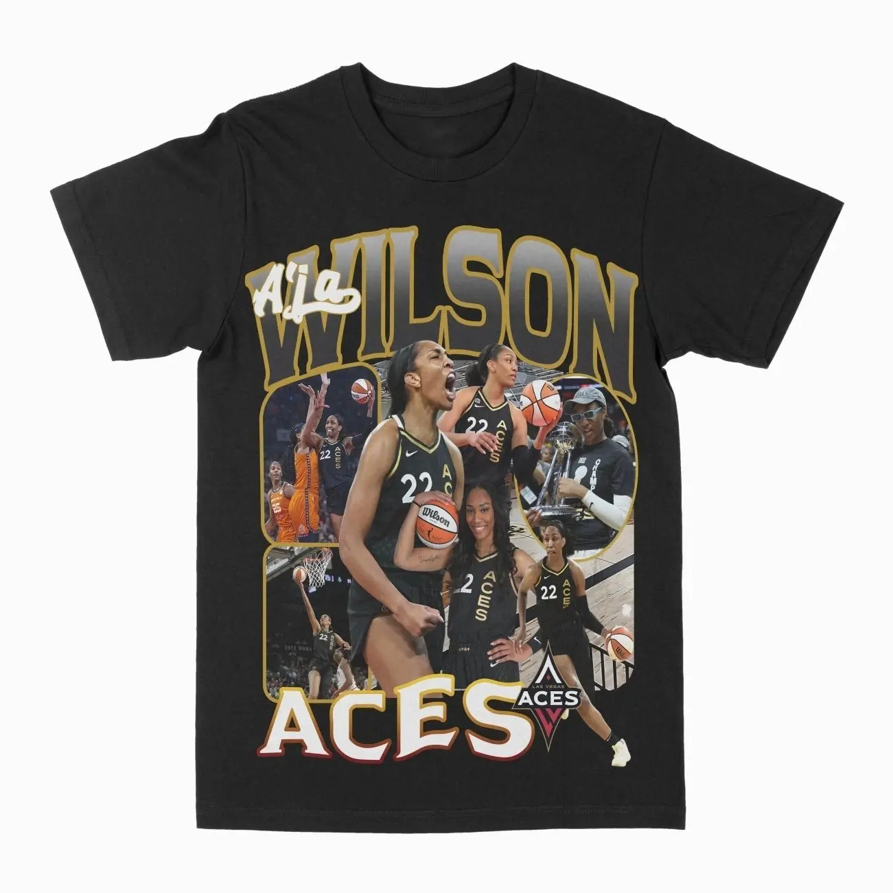 [Sale Up To 50%] Unisex Aja Wilson Graphic Tee, Y2K Rap Streetwear T-Shirt, Unisex Crew Neck, Vintage Hip-Hop Graphic, Sports Style, Casual Cotton Fit V1D