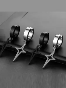 1Pair Punk Star Pendant Hoop Earrings for Men Women Trendy Jewelry Punk Style Earrings Ear Clip Stainless Stee Fake Non Piercing Earring Without Ear Holes Jewelry