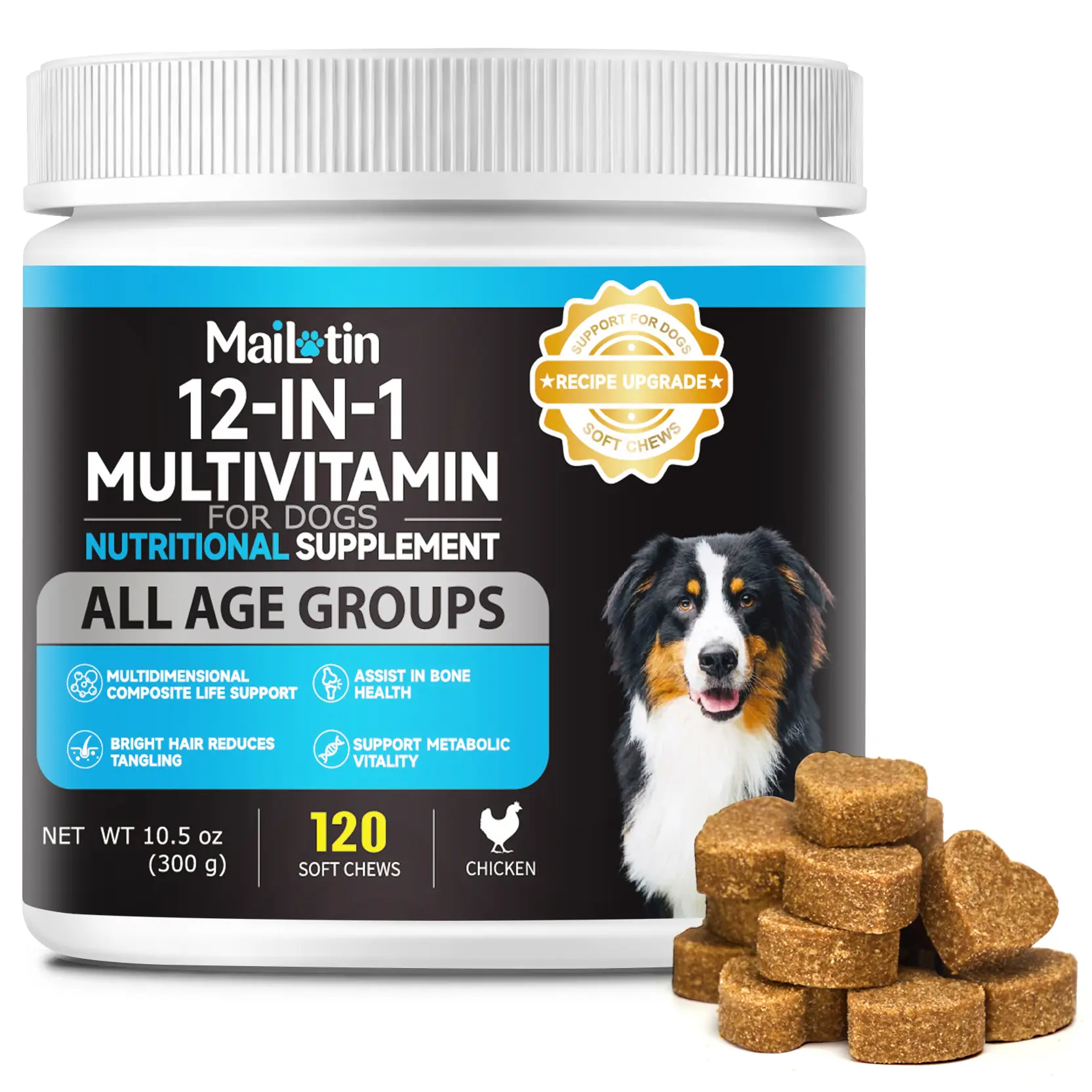 12-in-1 Multivitamin Soft Granules Pet Nutritional Supplement for Dogs All Age Groups 120 Chicken Soft Chews for Gut Health & Immune Function
