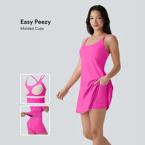 Halara Softlyzero Plush Molded Cups Adjustable Strap Backless Dance Active Dress-Easy Peezy Edition