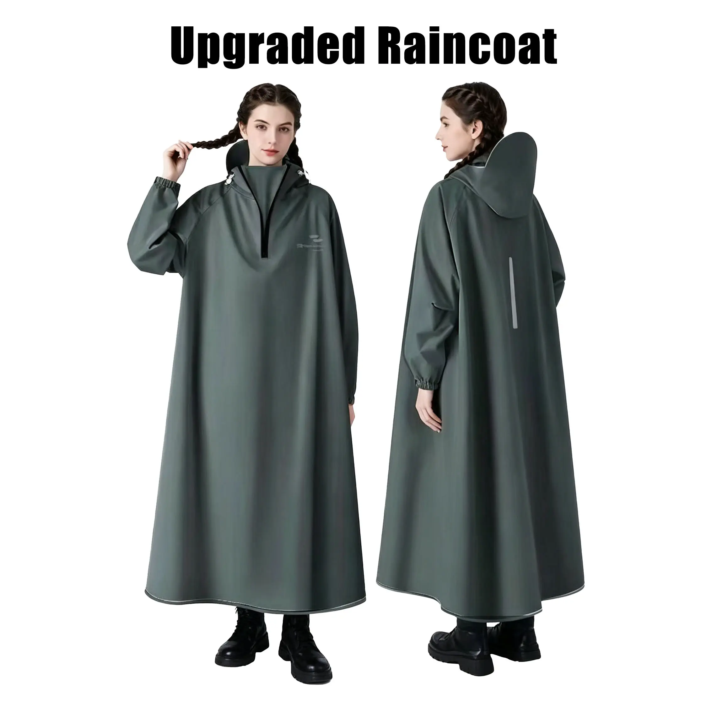 Rain Poncho for Adults, Long Waterproof Trench Coat with Hood, Lightweight Unisex Full Body Cover for Outdoor Activities & Riding