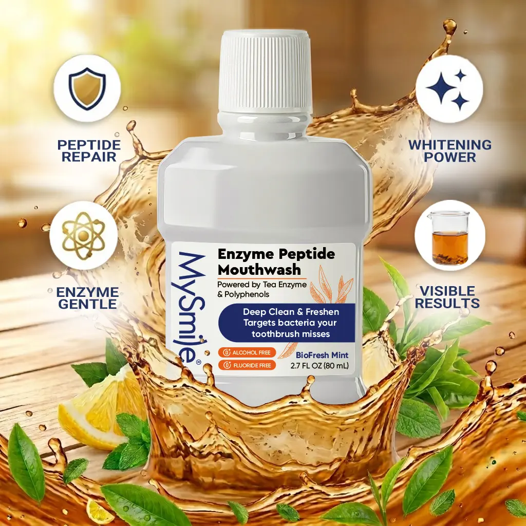 MySmile Gunk-Grabber Rinse - Enzyme Peptide Whitening Mouthwash, Alcohol-Free Deep Cleaning Oral Rinse, Iced Black Tea Flavor,Gentle on gums,Travel Size 2.7 fl oz