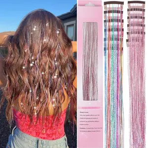 12 Pcs Clip in Hair Tinsel Kit for Girls 22 Inch Glitter Fairy Tinsel Hair Extensions Colorful Heat Resistant for Women (pink/multicolor-12 Pcs)
