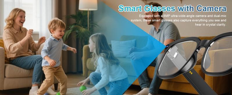 AI Smart Glasses with Camera and Audio, 8MP HD Camera Glasses for Men Women,1080P Video Recording Sunglasses,Real Time Translation,Voice Assistant, Open-Ear Audio for Travel, Meetings & Vlogging