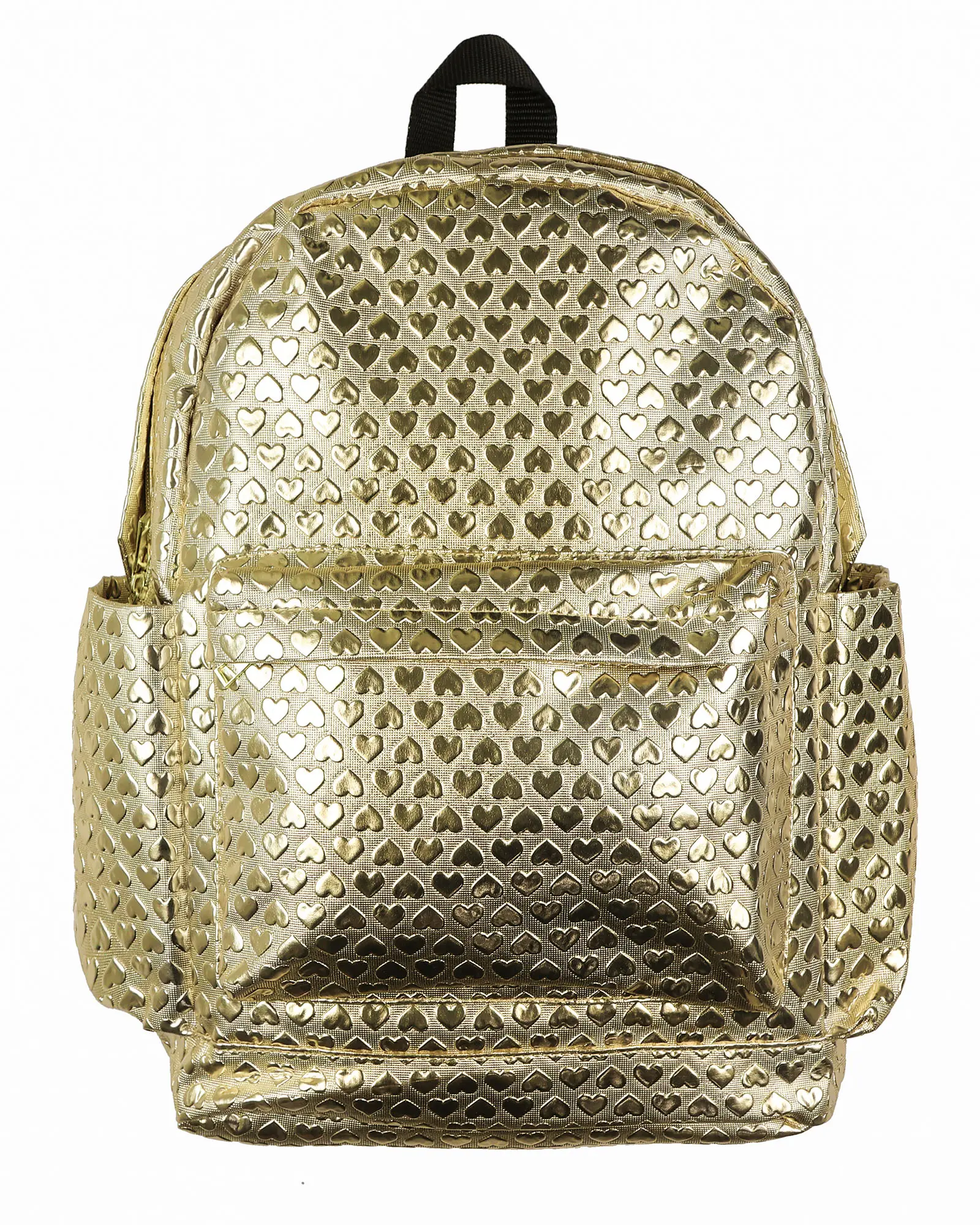PJammy Iridescent Gold Hearts School Backpack, 16" Multi Compartment Bookbag with Embroidered Detail, Zipper Pockets & Tech Sleeve, Multi Compartment Backpack, Backpacks For School