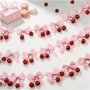 24 Pcs Cherry Party Decorations Pink Bow Cherry Garland DIY Hanging Decor for Birthday Baby Shower Bachelorette Wedding Hanging Ornaments for Shes The Cherry on Top Party