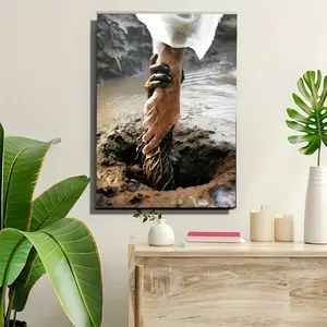 Vintage Canvas Wall Art Print — "Jesus Rescues from the Mire"; Christian Theme, Framed and Ready-to-Hang Home Decor, Room & Wall Decoration.