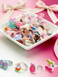 24/36Pcs Colorful Cartoon Resin Adjustable Ring, Fun To Play With And Dress Up, Perfect As A Gift, Cute Designs (Unicorn, Rainbow, Mermaid, Butterfly, Beach Series) Random Color And Style