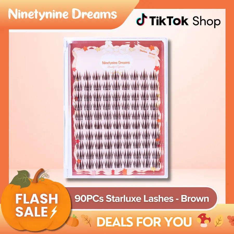 Ninetynine Dreams 90PCs Starluxe Lashes – Brown | Spiky Anime Style Lashes | 9–13mm C Curl Ultra-Thin Transparent Band, Soft Lightweight Waterproof Long-Lasting Individual Eyelashes — Trendy Must-Have DIY Lashes Clusters