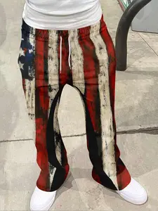 Men's Loose Fit Flare Leg Pants, Casual Streetwear Joggers, Vintage Hip Hop Long Trousers, 3D Print Design, Sporty Fashion, Casual Comfy Trousers